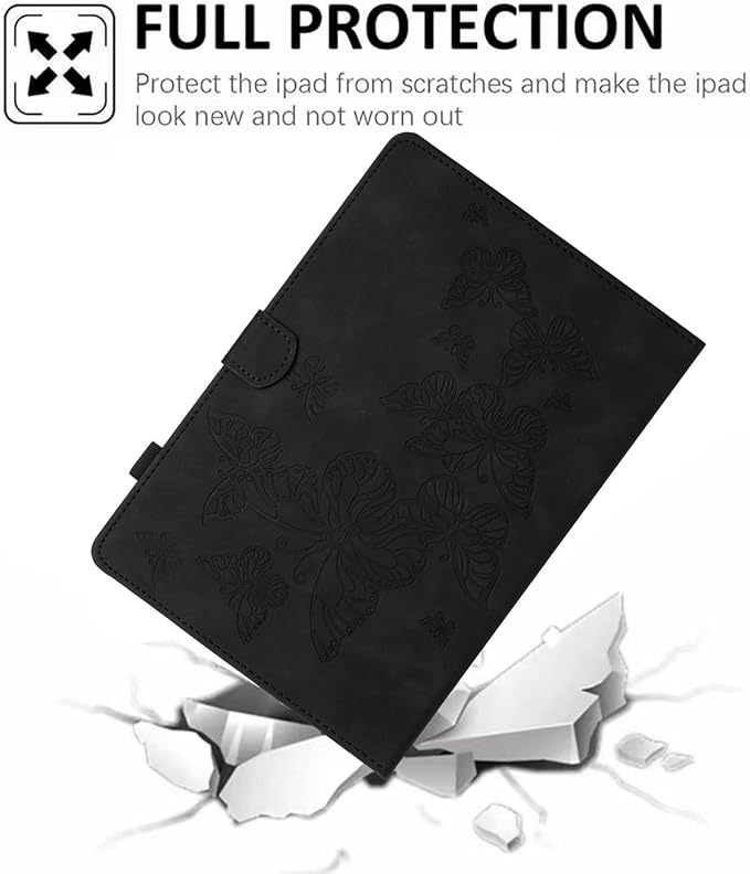 Dteck for Galaxy Tab S6 Lite (10.4") Tablet Case 2024/2022/2020 (SM-P620/P610), PU Leather Slim Folio Case with Auto Sleep Wake/Adjustable Stand, Lightweight Cute Butterfly Cover with Stylus (Black)