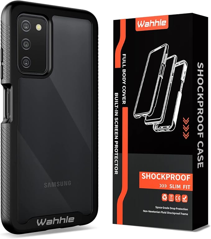 wahhle Compatible with Samsung Galaxy A03S Case, Built in Screen Protector Full Body Shockproof Slim Fit Bumper Protective Phone Cover for Samsung A03S 6.5 Inch Men Women-Black/Clear