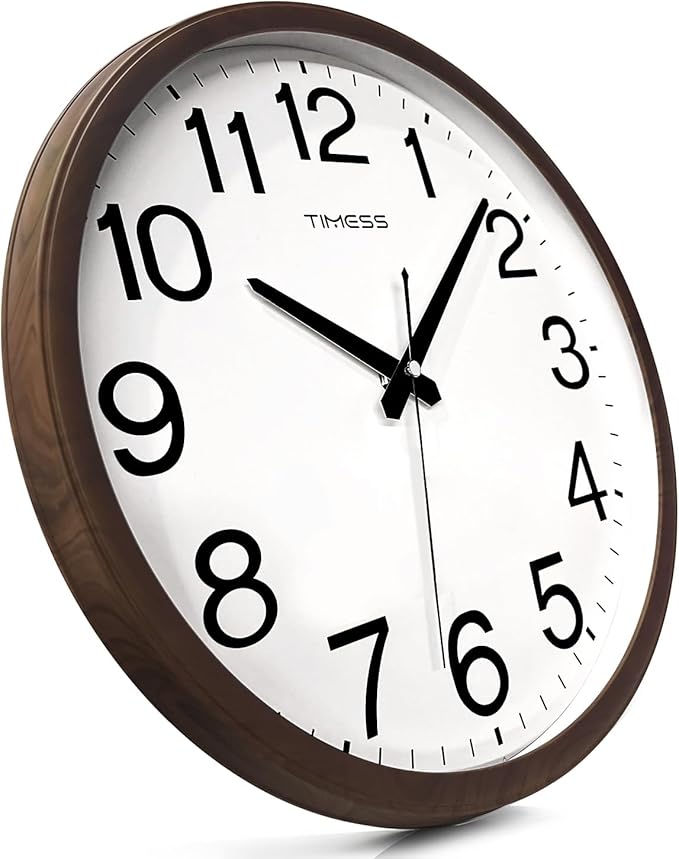 TIMESS Wall Clock, Classic Wood Style Finish, 13 Inch Non-Ticking Silent Battery Operated Analog Clock, Ideal Retro Decor for Home, Bedroom, Living Room, Kitchen, Bathroom, Office(Wood Brown)