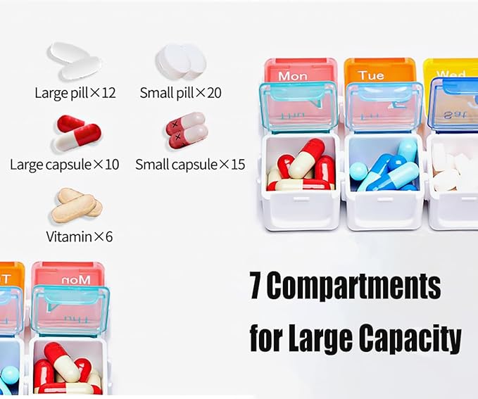 7 Days Pill Dispenser Organizer with Reminder Alarm,Daily Medicine Dispenser,Portable Weekly Pill Box,Travel Vitamins Fish Oils Small Supplements Medicine Box Case (Blue)