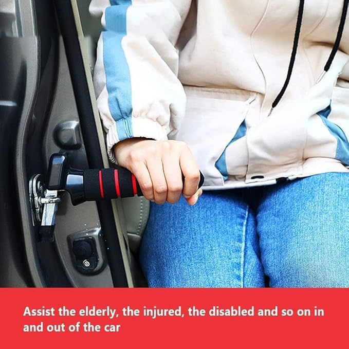 3 in 1 Vehicle Support Handles, Elderly Portable Automotive Door Assist Handle, Seatbelt Cutter and Window Breaker for Elderly and Handicapped (Red Handle)