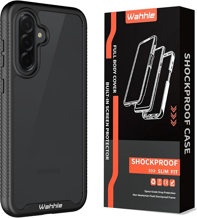 wahhle Compatible with Samsung Galaxy A37 5G Case, Built-in Screen Protector Full Body Shockproof Slim Fit Bumper Protective Phone Cover for Men Women - Black/Clear