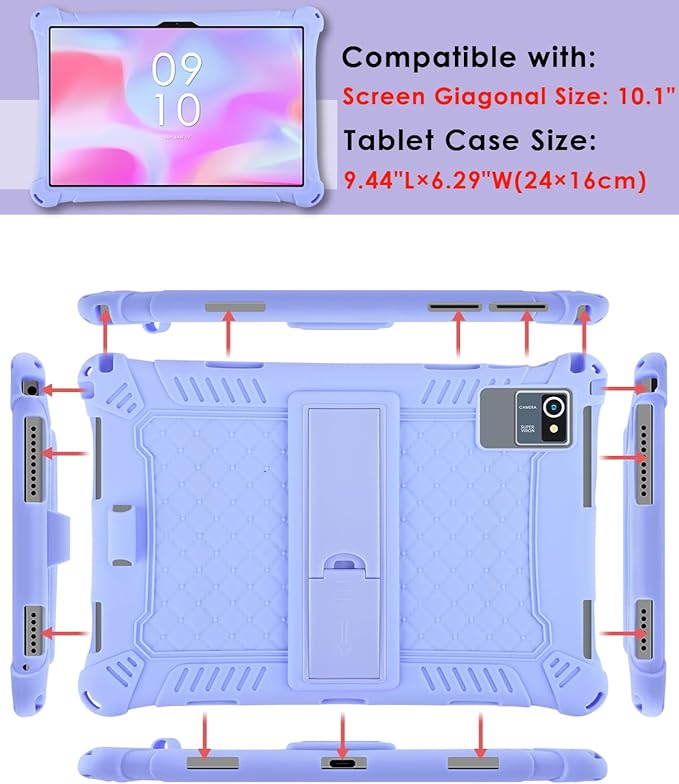 DETUOSI Silicone Case for Okaysea 10.1 inch Tablet with Stylus Pen & Shoulder Strap, Multi-Angle Stand Case, Soft Lightweight Protcetive Cover for QunyiCO 10.1, Moderness MB1001 10.1, Light Purple