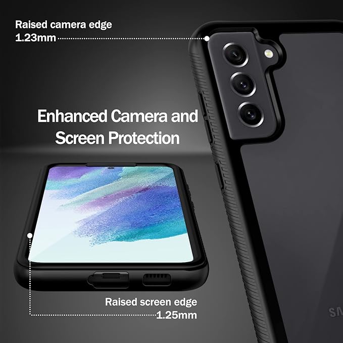 wahhle Compatible with Samsung S21 FE 5G Case, Built in Screen Protector Full Body Shockproof Slim Fit Bumper Protective Phone Cover for S21 FE 5G 6.5 Inch Men Women-Black/Clear