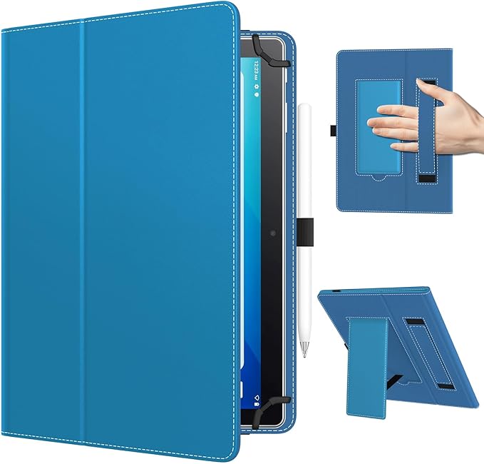 TiMOVO Universal Case for 10.1 Inch Android Tablet with Pen Loop, Lightweight Folding Stand Cover with Hand Strap for All 9.6"-11" Touchscreen Tablet, Blue Wave
