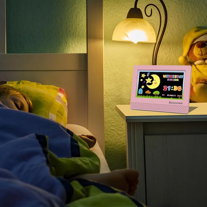 Digital Alarm Clock with 7'' HD Screen, Calendar Function,It is Perfect for Kids Aged 3-18 Years Old with Remote Control and Custom Reminder Function for Birthdays