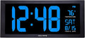 AcuRite 76100M Oversized LED Clock with Indoor Temperature, Date and Fold-Out Stand 18-Inch, Blue
