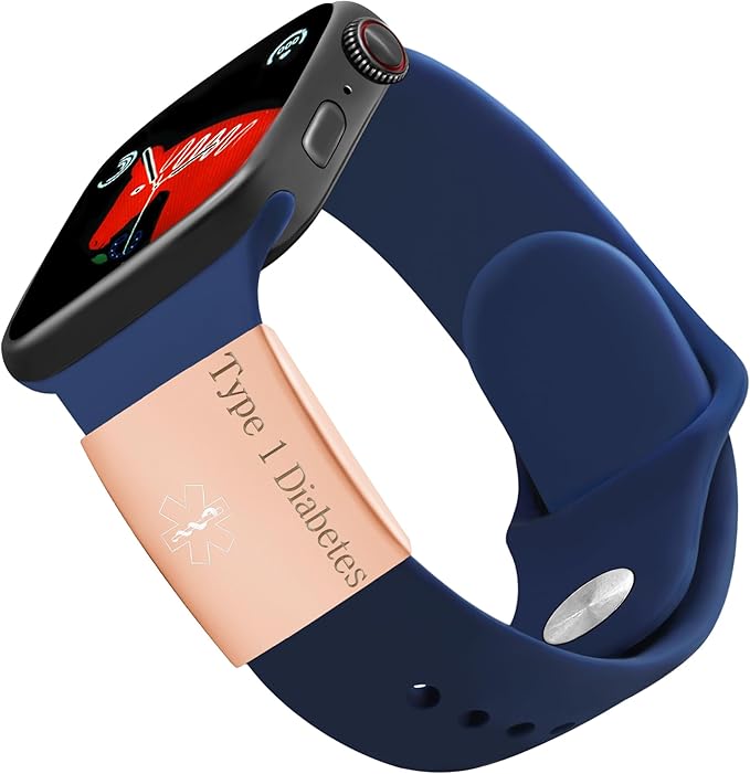 22 * 28mm Rose Gold Stainless Steel Type 1 Diabetes Medical Alert Tag | ID Tag for Watch Band Health Jewelry for Wife Husband YA4313