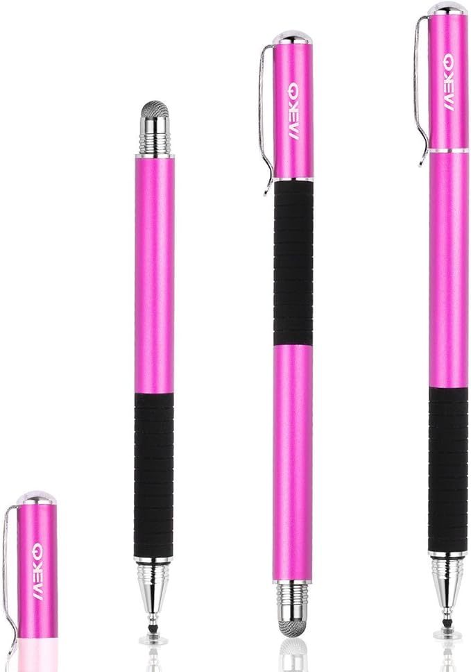 MEKO(2 Pcs)[2 in 1 Precision Series] Disc Stylus/Styli for All Touch Screen Devices Bundle with 4 Replaceable Disc Tips, 2 Replaceable Fiber Tips - (Black/Pink)