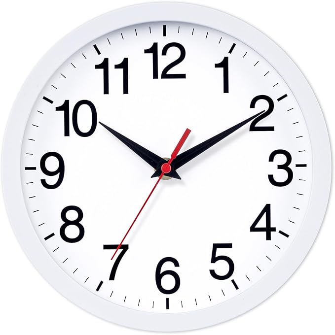 Rohioue Wall Clock Modern 10 Inch Battery Operated Silent Non Ticking Analog Clock Decorative for Bedroom Kitchen Bathroom Office Home (White)