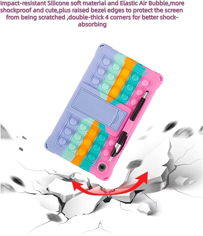 Silicone Tablet Case with Stand/Shoulder Strap/Stylus Pen Soft Cover Compatible with Lenovo Tab One/K9 8.7" Rainbow