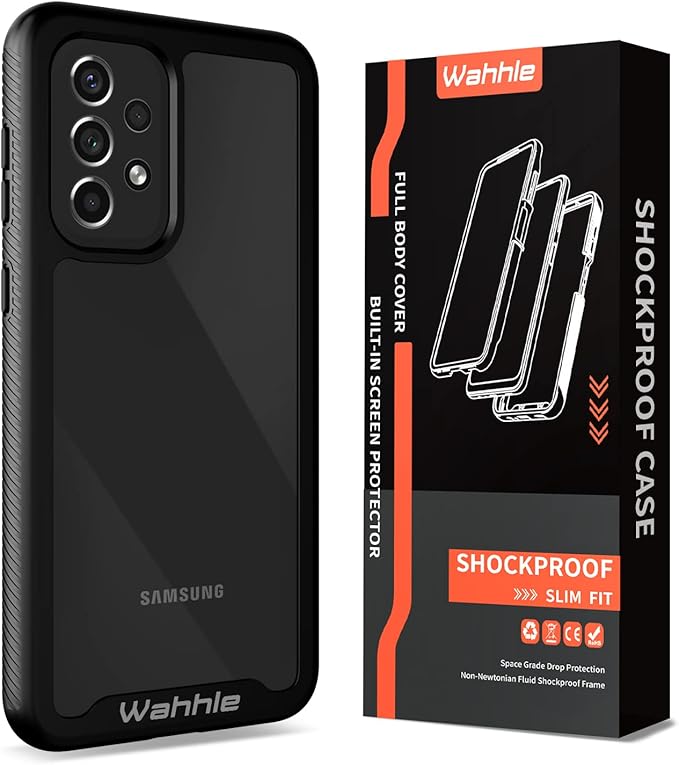 wahhle Compatible with Samsung Galaxy A33 5G Case, Full-Body Protection Phone Cover with Screen Protector Shockproof TPU Bumper Cases-Black/Clear