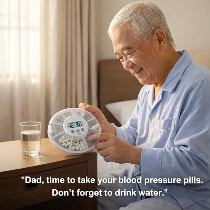 Case with Alarm, Weekly Medicines Setting Up Voice Reminders with Recording Playback Function 7 Day Medication Times Dispenser The Elderly Blind Person