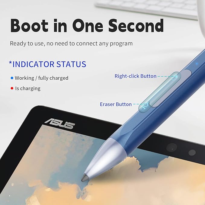 Stylus Pen for ASUS Transformer/Mini/ASUS Zenbook Flip/Pro/ASUS Vivobook Flip/Pro/Duo/ASUS Notebook, Rechargeable MPP 2.0 Tilt Active Pen with 4096 Pressure Sensitivity, Palm Rejection, Blue