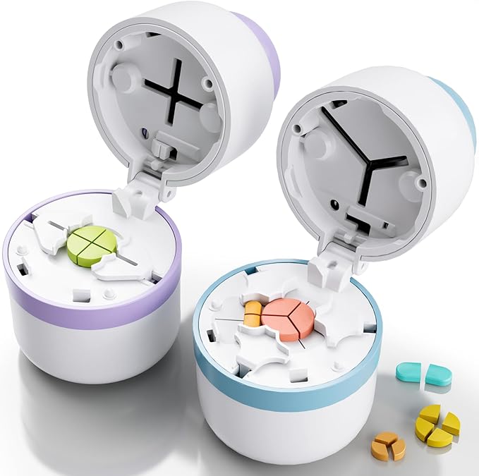 Pill Cutter - Pill Splitter for Small Pills with Stainless Steel Blade in one Third/Fourth, Suitable for Cuting Vitamins, Tablets (1/3Blue + 1/4Purple)