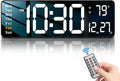JoFomp Modern 16" Large Digital Wall Clock with Remote Control, LED Display, Auto-Dimming, Countdown, Temperature, Calendar - 12/24Hr Format - Silent Wall Clock for Home, Office, or Gym Use (White)