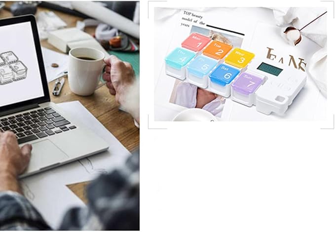 Weekly Rainbow Pill Organizer 7-Compartment Plastic Pill Box with Alarm Reminder for Travel Home School Medication Storage