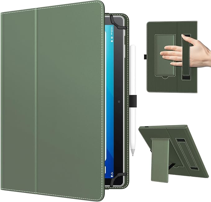 TiMOVO Universal Case for 10.1 Inch Android Tablet with Pen Loop, Lightweight Folding Stand Cover with Hand Strap for All 9.6"-11" Touchscreen Tablet, Laurel Green
