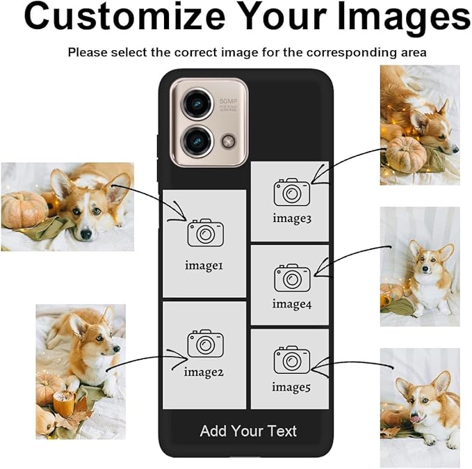 Personalized Picture Case for Motorola Moto G Stylus 5G 2023 Customized Name Initials Phone Cover, Custom Multi-Picture Collage Shock-Resistant Soft Protective TPU Case, Gifts for Mother's Day, Black