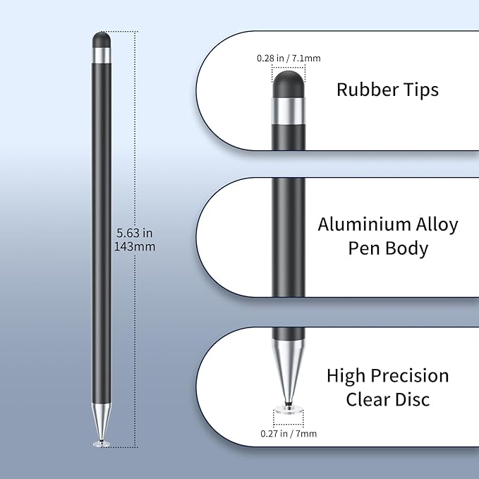 Stylus Pen for Touchscreen, 6 PCS Stylus 2-in-1 High Precision and Sensitivity, Suitable for iPad/iPhone/Samsung/Android Smartphone and Tablets, Compatible with Capacitive Touch Screen (White)