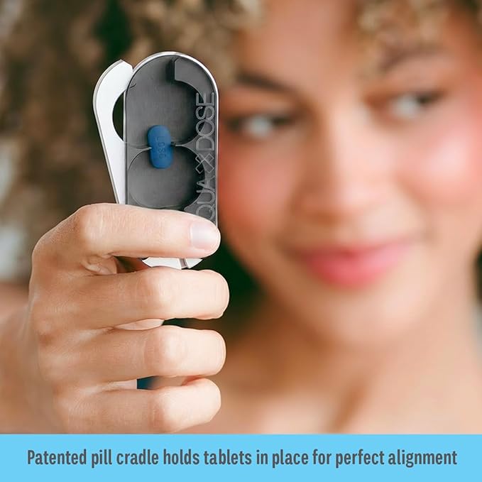 EQUADOSE Pill Splitter with Precision Aluminum Blades, Safely and Cleanly Cuts Small and Large Tablets, Vitamins, and Pills, Easy Tablet Divider for Accurate Medication Dosing, Black