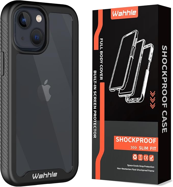 wahhle Compatible with iPhone 13 Mini Case, Built in Screen Protector Full Body Shockproof Slim Fit Bumper Protective Phone Cover 5.4'' Men Women-Black/Clear