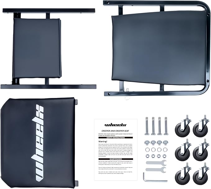 Mechanic Creeper 36 inches 3-in-1 Mode Z Seat 340lbs Capacity, Foldable Garage Adjustable Rolling Folding with 6pcs Wheels Roller, Lay Down Sit Lean Back, Under Car Auto Repair, Black, Man Gift