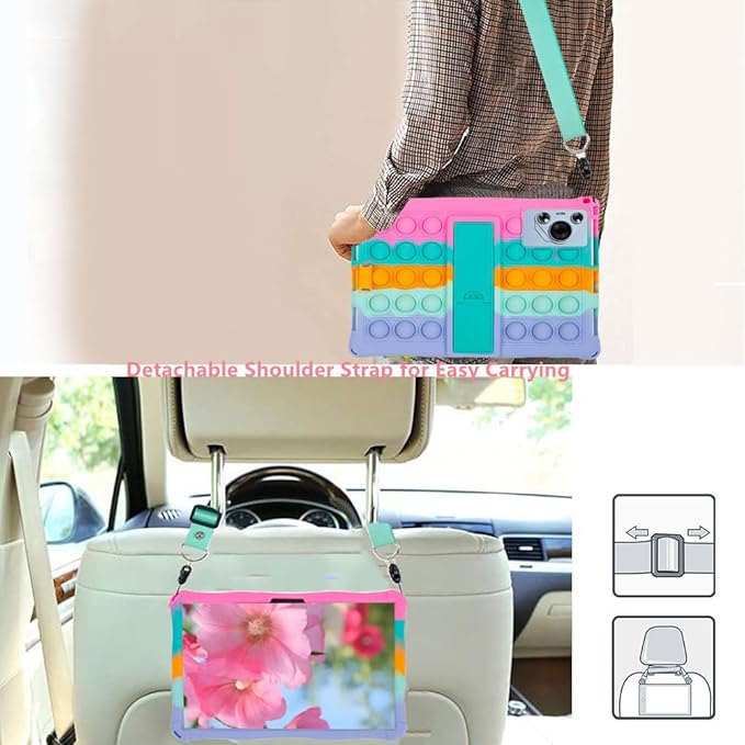 Silicone Tablet Case with Stand/Shoulder Strap Soft Cover Compatible with MEIZE ‎D115/aiprotablet C20e/Okaysea/Callsky-Tab/BYYBUO A10/ECOPAD 10.1" Rainbow