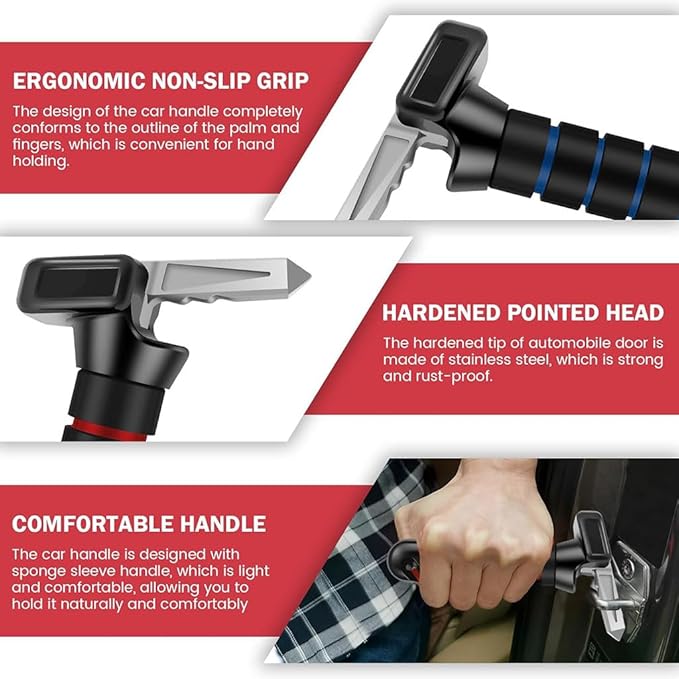 2 Pack Car Door Handle for Elderly, Car Handle Assist Support Handle 3 in 1 Multifunction Handle Car Door Latch Handle for Seniors and Handicapped(Color:RED/Blue)