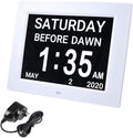 Yescom 8" Large Digital LCD Day Clock 8 Alarm Options Dimmable Calendar for Elderly Dementia Home Wall Table White