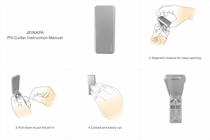 JEINAPA Pill Cutter with Auto Centering Device, Aluminum Pill Splitter with 316L Stainless Blade, Genuine Leather Case, Professional Pill Splitter for Cutting Small Pills or Large Pills (Black)