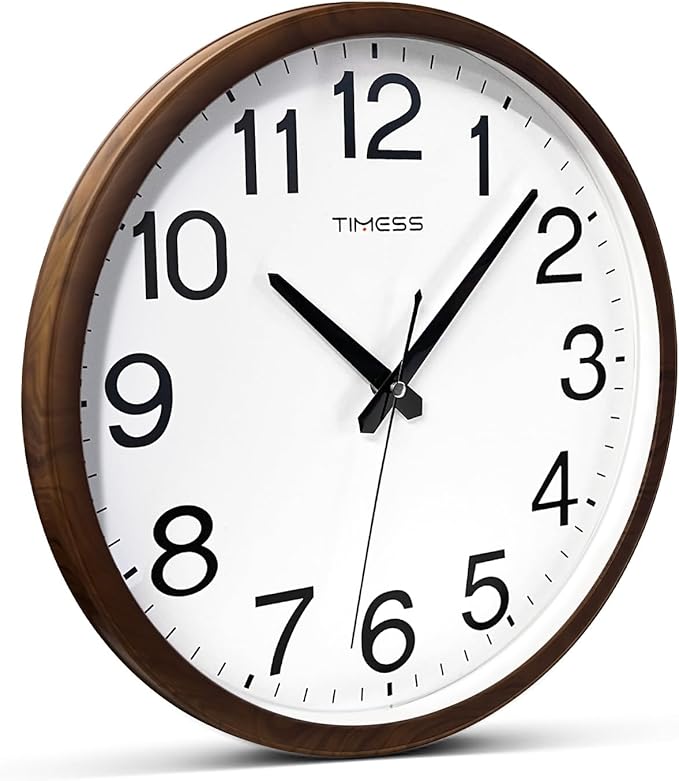 TIMESS Wall Clock, Classic Wood Style Finish, 11 Inch Non-Ticking Silent Battery Operated Analog Clock, Ideal Retro Decor for Home, Bedroom, Living Room, Kitchen, Bathroom, Office(Wood Brown)