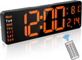 JoFomp Large Display Digital Alarm Clock for Bedroom, Living Room and Office - LED Electronic Clock with DST, Temperature Display - Dimmer & Battery Backup - Modern Desk and Wall Clock (Orange)