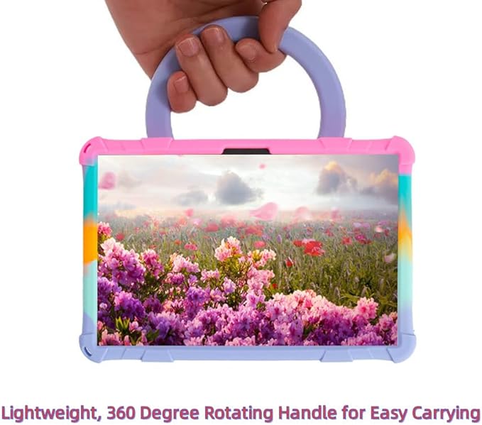 Silicone Tablet Case 360 Rotating Stand/Handle and Shoulder Strap Stylus Pen Soft Cover Compatible with COLORROOM/TUOHAITIME/JIKOCXN/WXUNJA C5 11 inch Rainbow