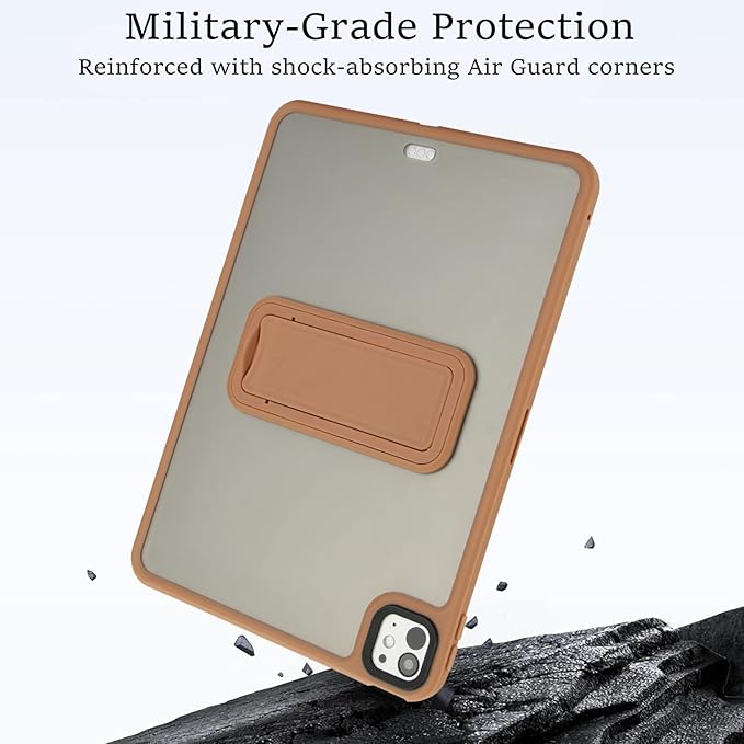 Dteck for iPad Pro 13-inch (M4/M5) 2024/2025 Release Clear Case with Foldable Kickstand, Screen Protector Film, Stylus, Slim Fit Lightweight Protective Thin Transparent Tablet Back Cover Shell, Brown