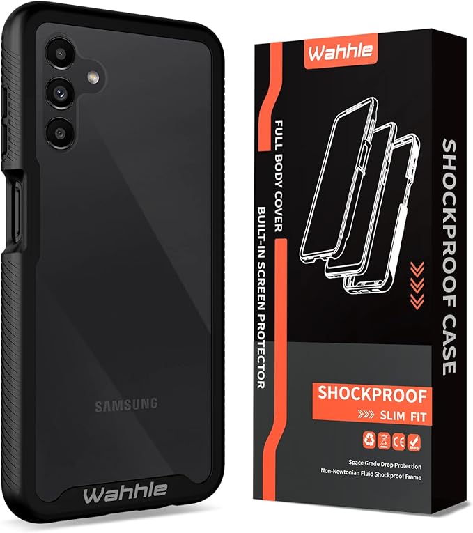 wahhle Compatible with Samsung Galaxy A13 5G Case, Built in Screen Protector Full Body Shockproof Slim Fit Bumper Protective Phone Cover for Samsung A13 5G 6.5 Inch Men Women-Black/Clear