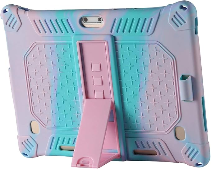 DETUOSI Case for YELLYOUTH 10.1 Tablet, Soft Silicone Lightweight Case Compatible with Dragon Touch Notepad K10, ZONKO 10.1, Beyond Tab 10.1, with Stylus Pen and Shoulder Strap, Pink & Mint Green
