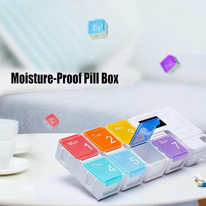7 Days Pill Dispenser Organizer with Reminder Alarm,Daily Medicine Dispenser,Portable Weekly Pill Box,Travel Vitamins Fish Oils Small Supplements Medicine Box Case (Blue)