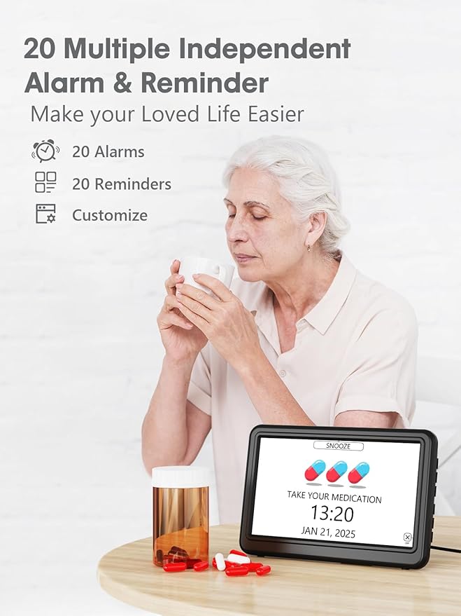 ROCAM Dementia Clock for Seniors, Large Display Digital Calendar Day Clock, 12 Themes 20 Custom Alarms & Reminders with 18 Ringtones, Automatic Dimmer, Medication Alarm Clock for Alzheimers/Elderly
