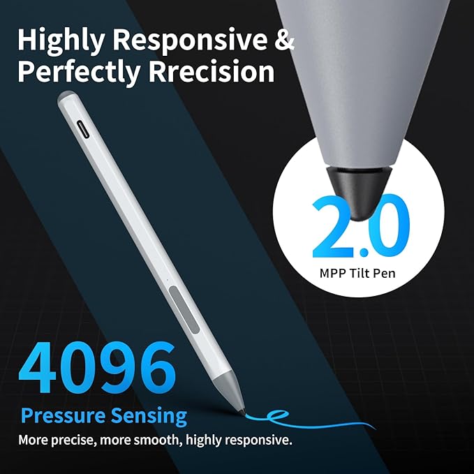 Stylus Pen for ASUS Transformer/Mini/ASUS Zenbook Flip/Pro/ASUS Vivobook Flip/Pro/Duo/ASUS Notebook, Rechargeable MPP 2.0 Tilt Active Pen with 4096 Pressure Sensitivity, Tpye-c Charge, Silver