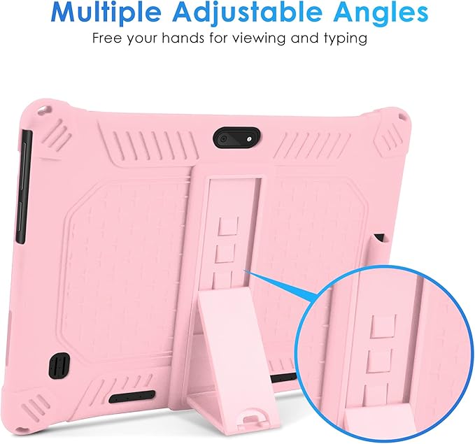 DETUOSI Case for YELLYOUTH 10.1 Tablet, Soft Silicone Lightweight Case Compatible with Dragon Touch Notepad K10, ZONKO 10.1, Beyond Tab 10.1, with Stylus Pen and Shoulder Strap, Light Pink