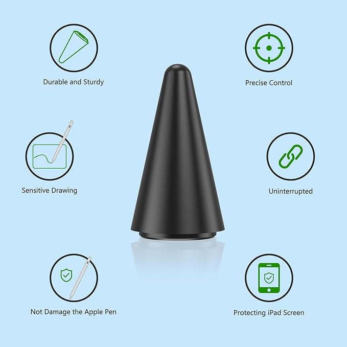 8 Pack Pencil Tips, Replacement Tips Only Compatible with Our KARFUN Pencil, iPencil Nib for iPad Pencil 2018-2023, iPad 10/9/8/7/6 Gen, iPad Pro 11/12.9, iPad Air 5/4/3, iPad mini 6/5Gen (Black)