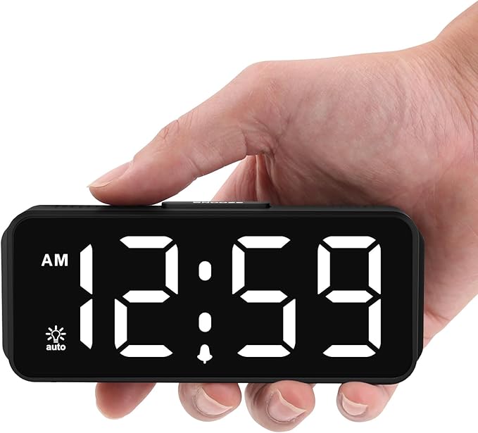 Peakeep Small Mini Digital Alarm Clock Battery Operated for Bedroom Travel, 1.65" Numbers Large Display Cordless Clock for Beside Seniors Elderly, Auto/Manual Dimmers, 5 Levels Volume