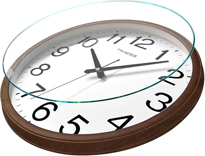 TIMESS Wall Clock, Classic Wood Style Finish, 11 Inch Non-Ticking Silent Battery Operated Analog Clock, Ideal Retro Decor for Home, Bedroom, Living Room, Kitchen, Bathroom, Office(Wood Brown)