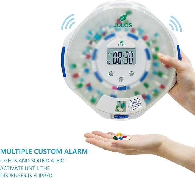 28-Day Automatic Pill Dispenser for Elderly with Alarm, Sound/Light Alerts, Locked Pill Dispenser Machine for Seniors/Dementia, Timed Pill Dispenser Machine for Prescriptions & Vitamins, Frosted Lid
