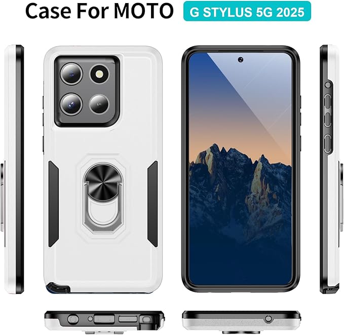 for Motorola Moto G Stylus 2026/2025 Case [15 FT Military Grade Drop Protection] with 2X Tempered Glass Screen Protector, Heavy-Duty Shockproof Magnetic Kickstand Case White