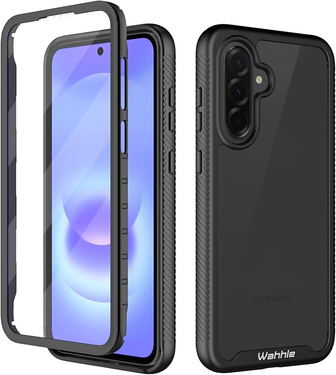 wahhle Compatible with Samsung Galaxy A37 5G Case, Built-in Screen Protector Full Body Shockproof Slim Fit Bumper Protective Phone Cover for Men Women - Black/Clear