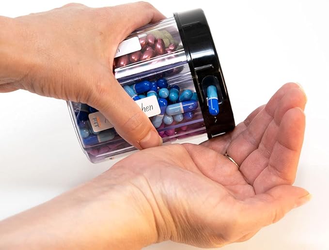 Monster Jr Supplement Pill Dispenser - Holds Small Medium Medication Vitamins and Easily Dispense from One Container Includes Compartment Labels ( 1 Pack)