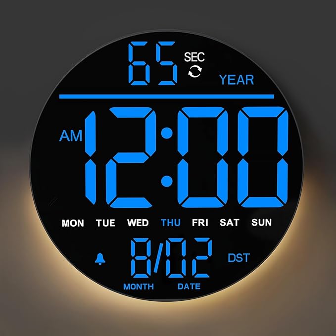 JALL 8" Large Digital Wall Clock with LED Display, Wall Clock with Temperature, Auto DST, Alarm Countdown Timer, 5 Brightness for Office, Bedroom, Living Room, Gym, Classroom Décor, Xmas Birthday Gift