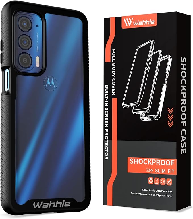 wahhle Compatible with Motorola Edge 5G UW Case, Built in Screen Protector Full Body Shockproof Slim Fit Bumper Protective Phone Cover for Edge 2021-Black/Clear
